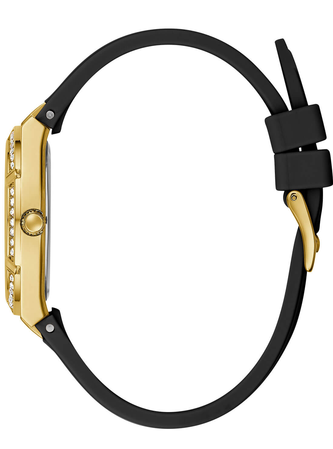GUESS Women's Black and Gold Cosmo Watch GW0034L1 Side View