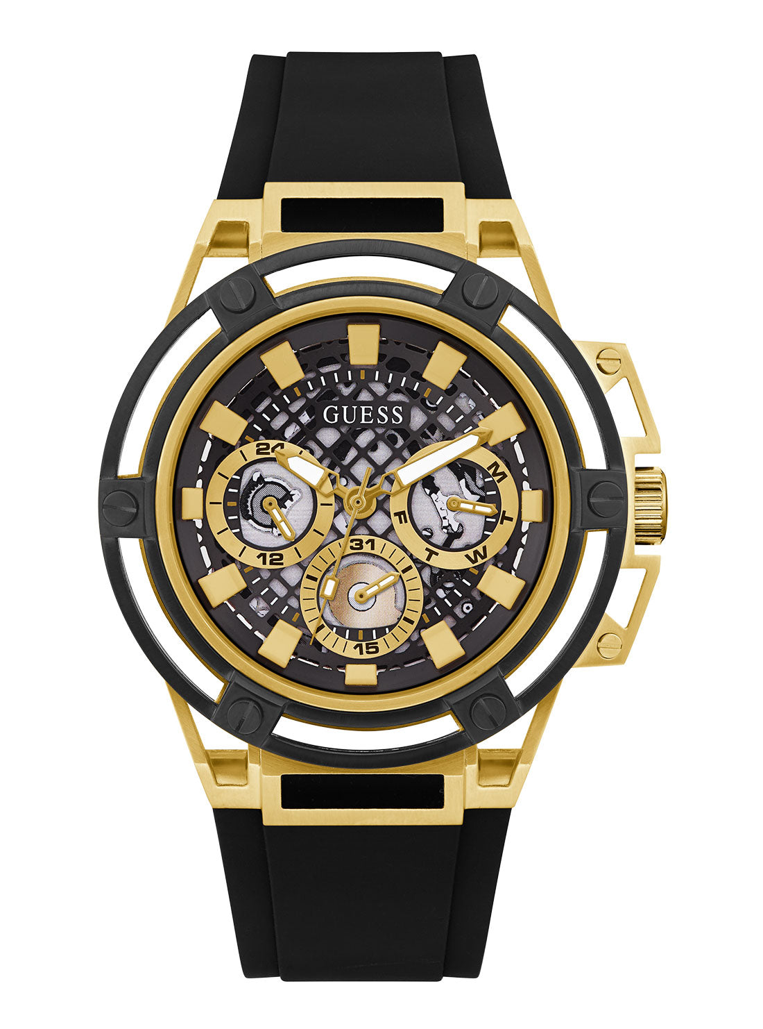 GUESS Mens Black And Gold Matrix Watch GW0423G2 Front View