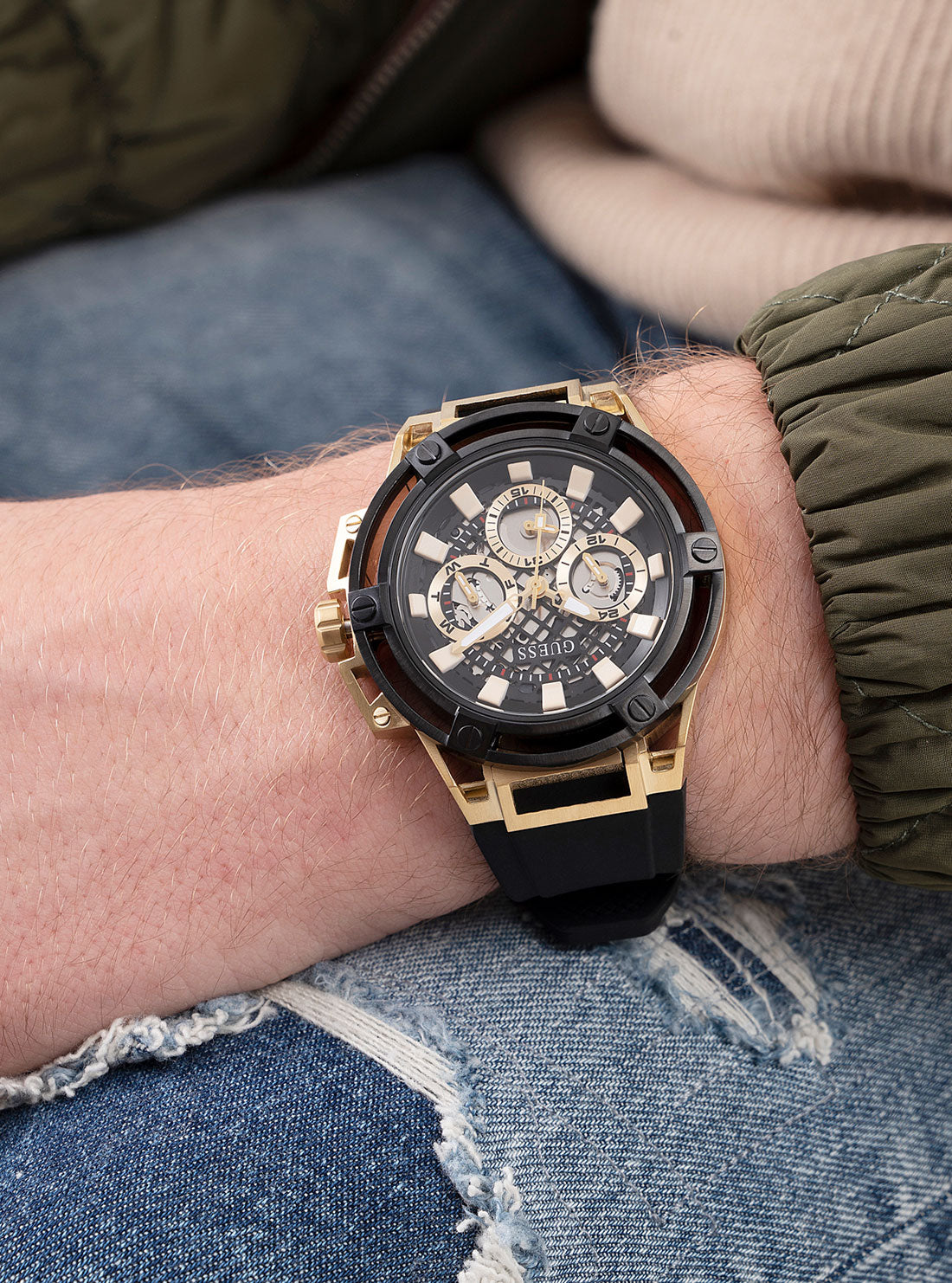 GUESS Mens Black And Gold Matrix Watch GW0423G2 Model View