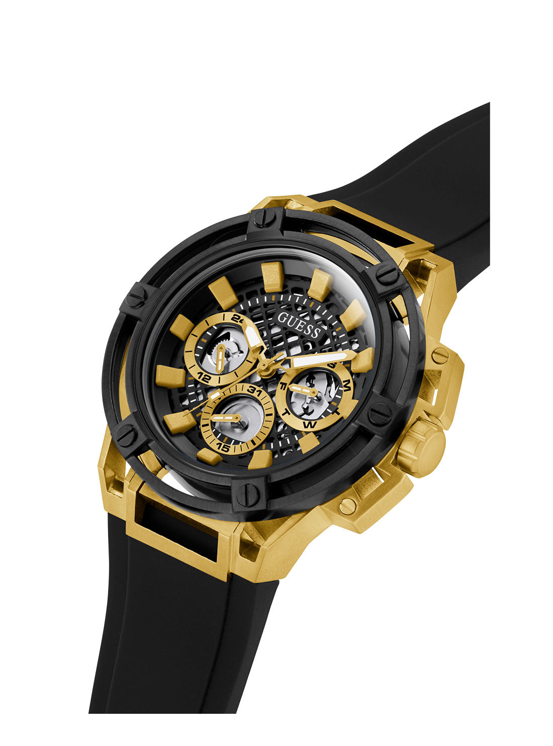 GUESS Mens Black And Gold Matrix Watch GW0423G2 Side Detail View