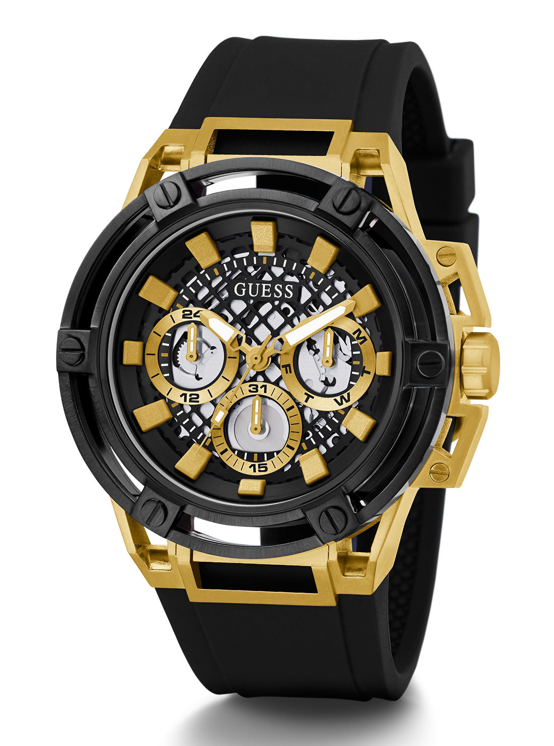 GUESS Mens Black And Gold Matrix Watch GW0423G2 Side View
