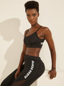 GUESS Womens  Black Angelica Logo Active Bra O1YA17MC03W Front View