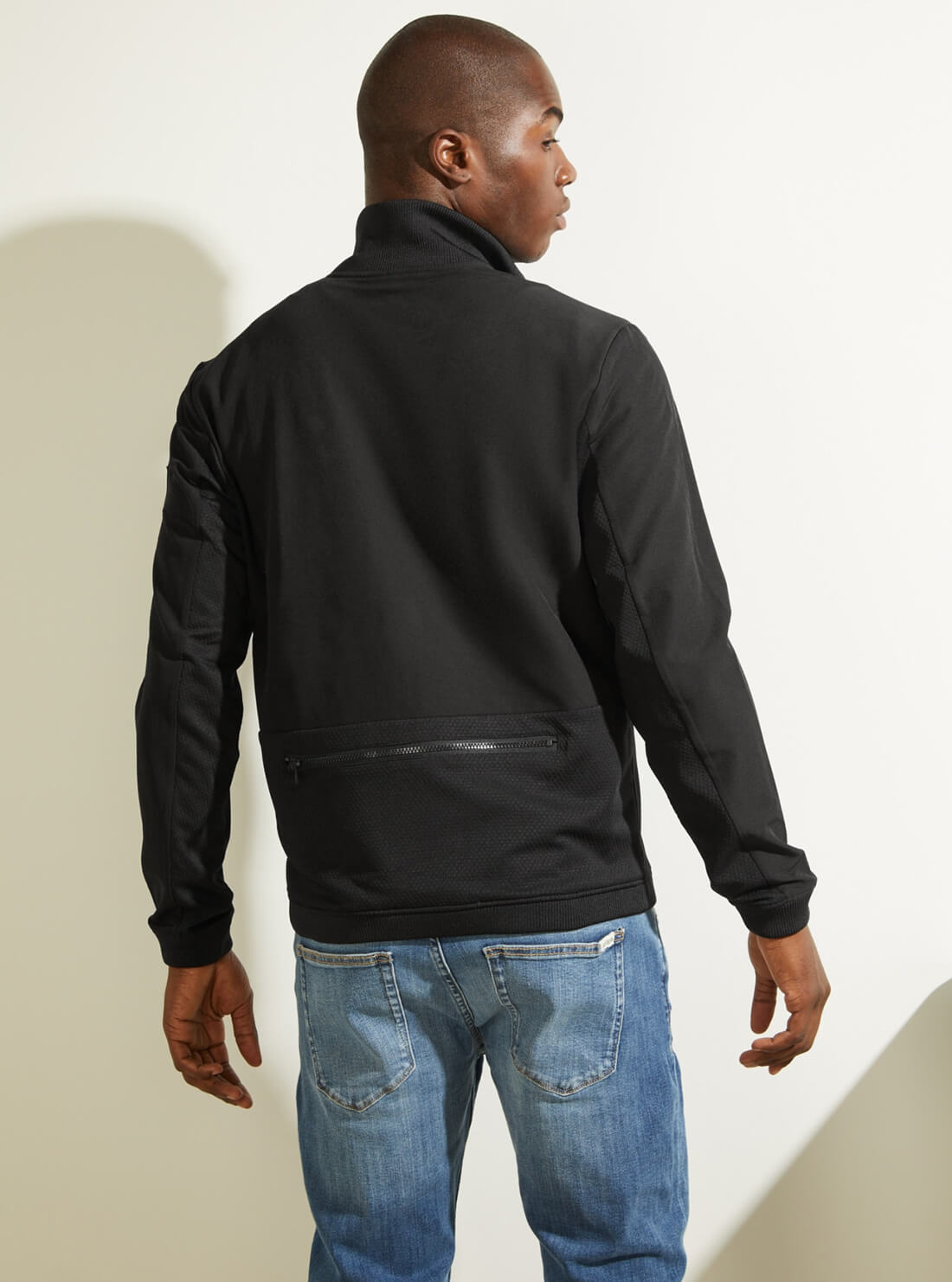 GUESS Mens Black Explorer Zip-Up Jacket U1YA20RDR00 Back View