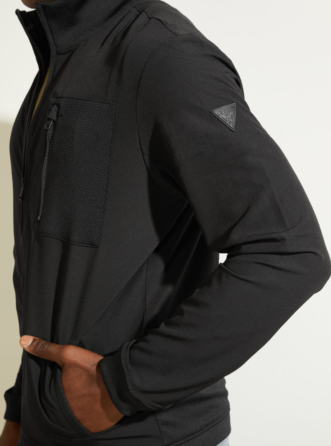 GUESS Mens Black Explorer Zip-Up Jacket U1YA20RDR00 Detail View