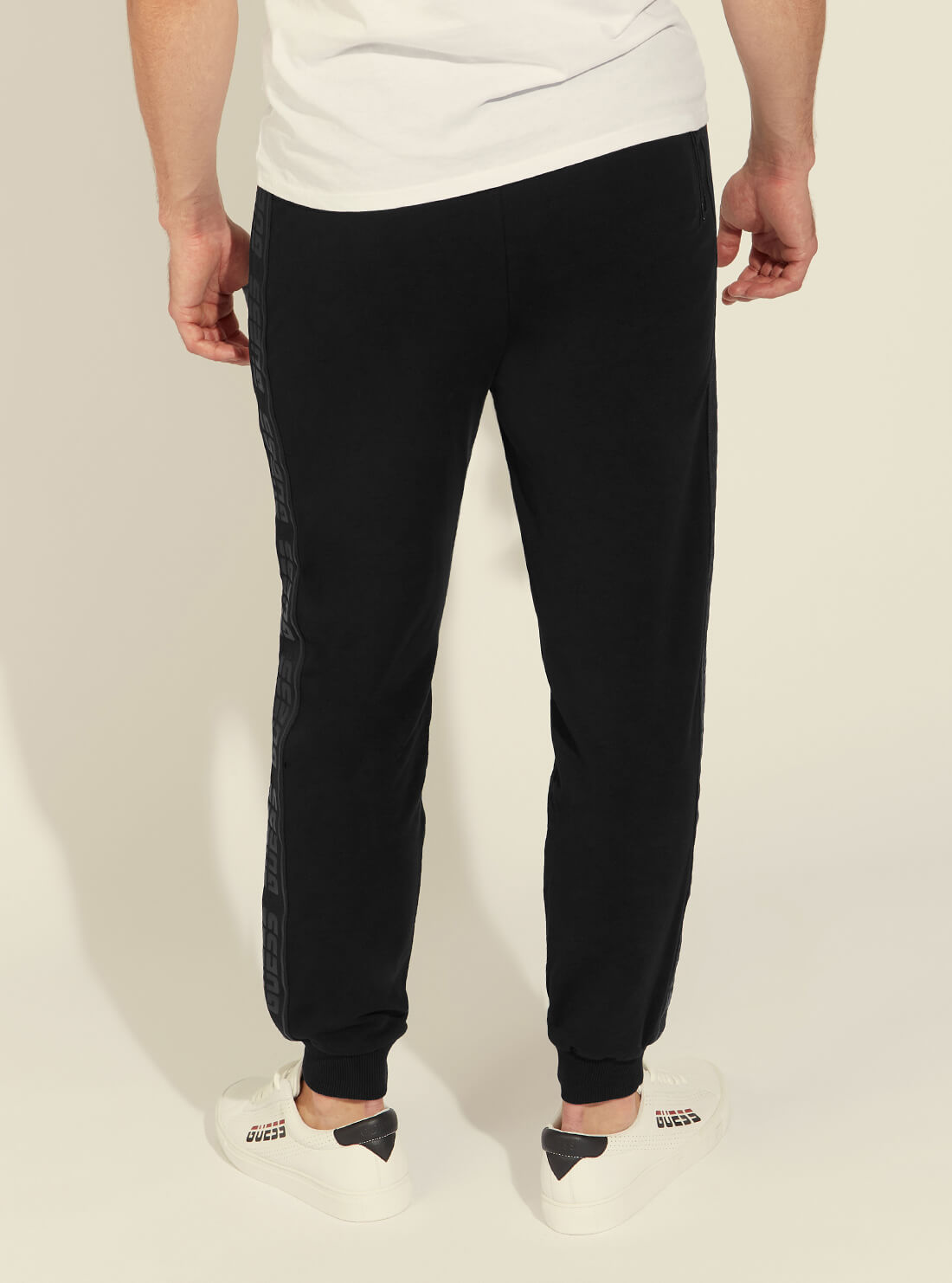 GUESS Mens Black Logo Relaxed Trackpants U1GA11K6ZS1 Back View