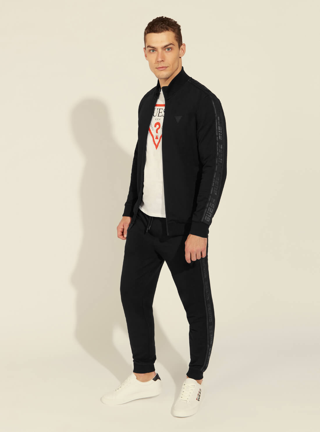 GUESS Mens Black Logo Relaxed Trackpants U1GA11K6ZS1 Full View