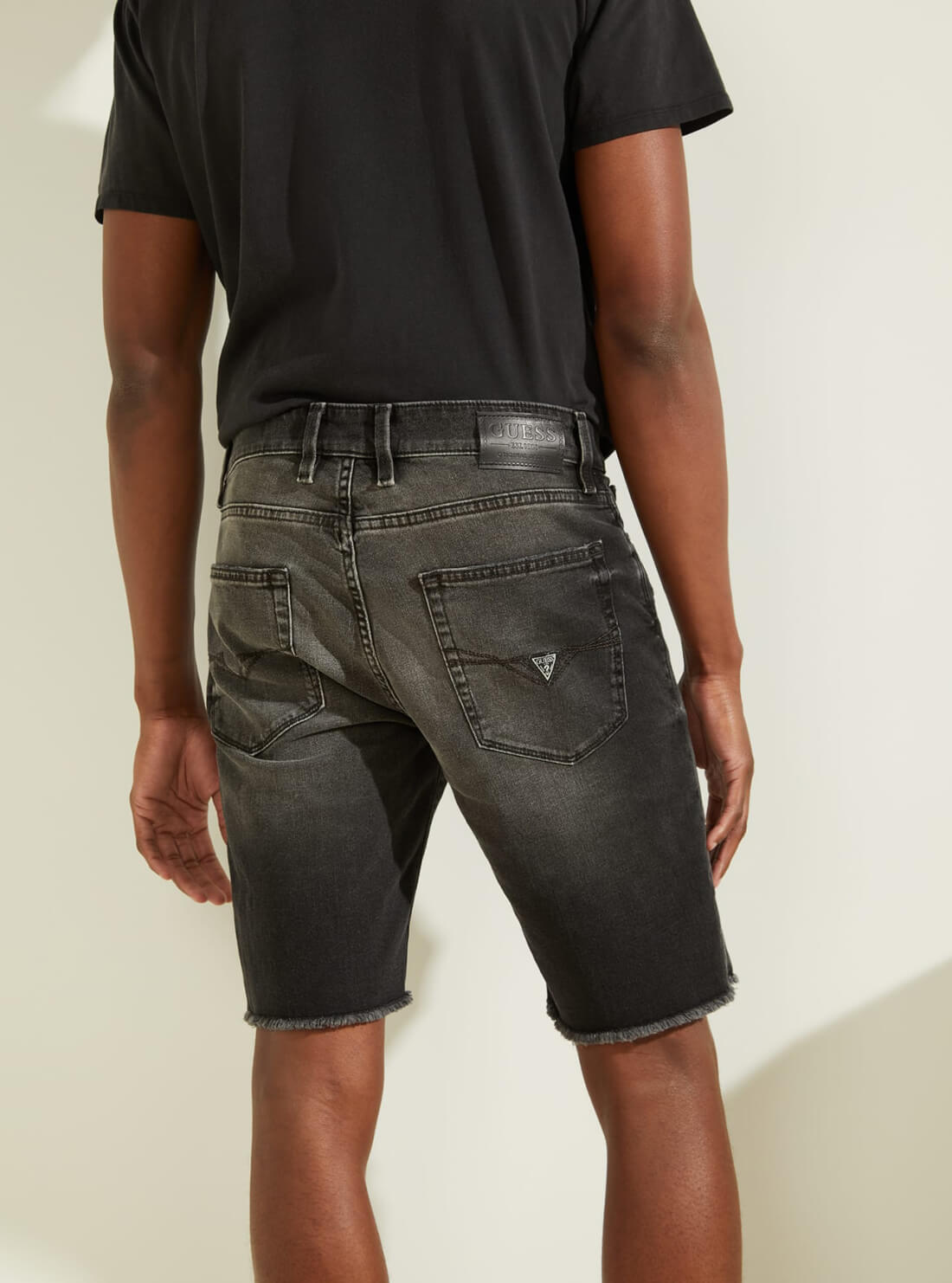 GUESS Mens Black Slim Denim Shorts M1YAV3R1KB2 Back View