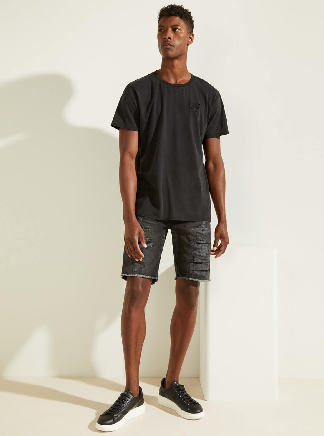 GUESS Mens Black Slim Denim Shorts M1YAV3R1KB2 Full View