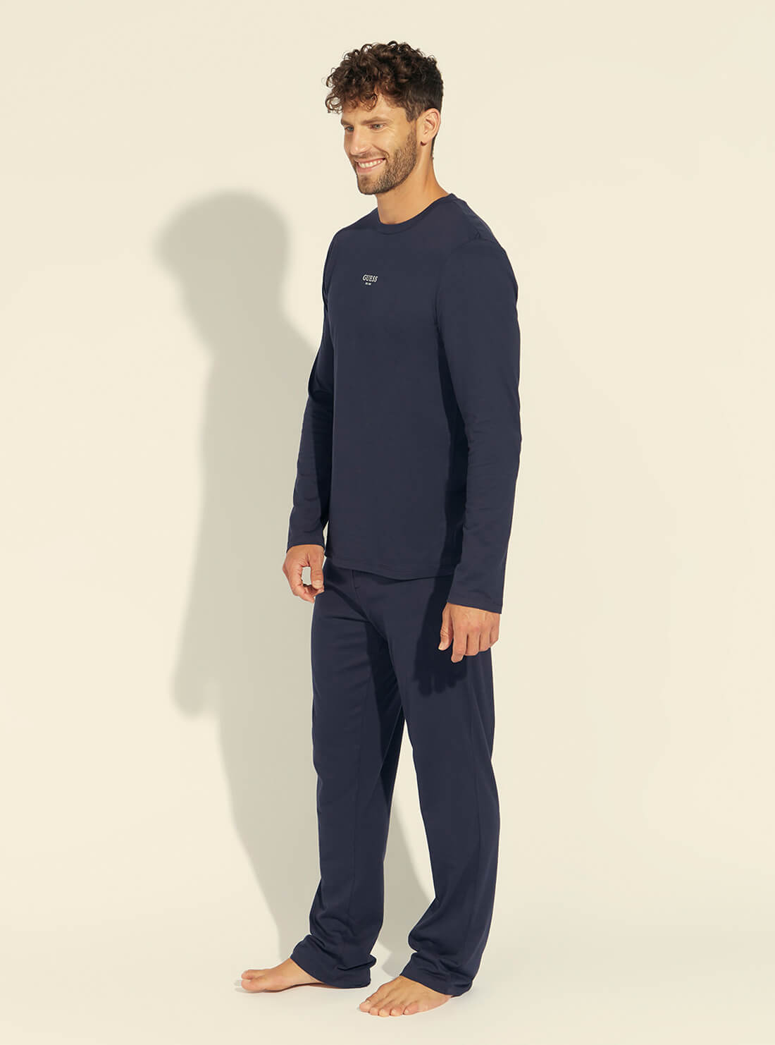GUESS Mens Blue Derrick Jersey Pyjama 2-Piece Set U1BX00JR018 Side View