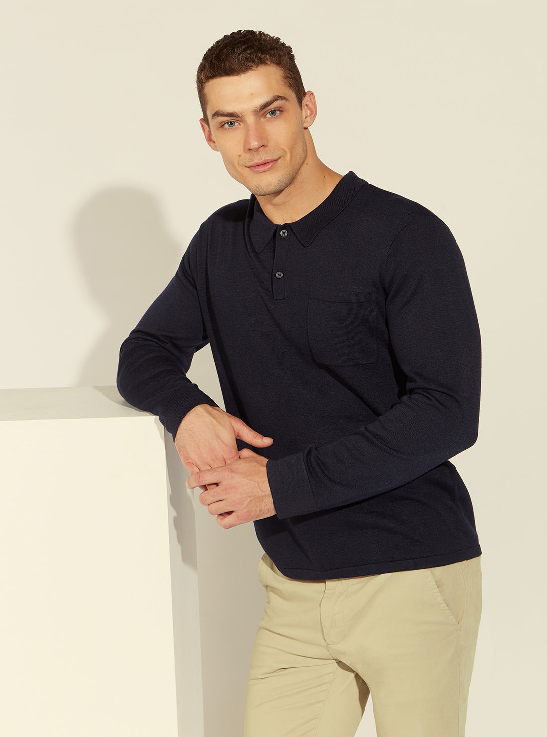 GUESS Mens Deep Navy Blue James Polo Sweatshirt M1GR05R2UO2 Side View