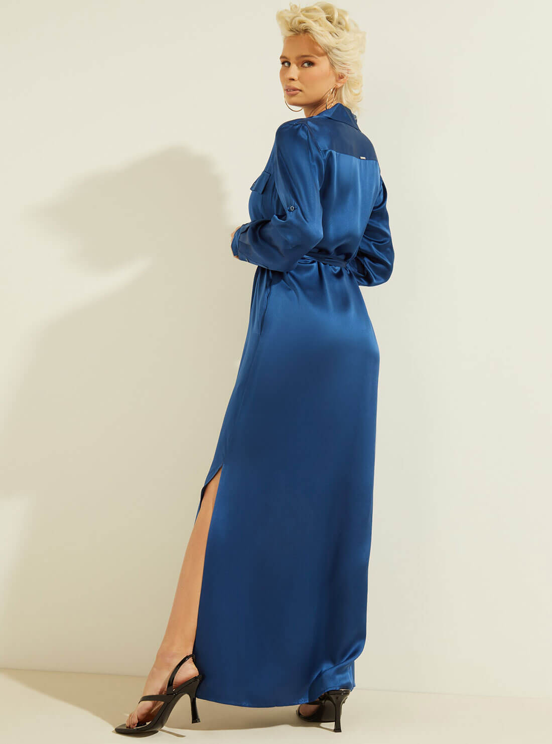 GUESS Womens Blue Silk Liliana Maxi Dress W1YK1BWE1K0 Back  View