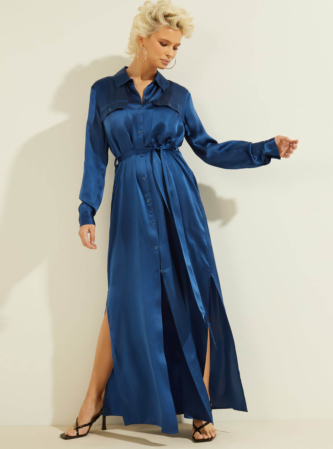 GUESS Womens Blue Silk Liliana Maxi Dress W1YK1BWE1K0 Full View