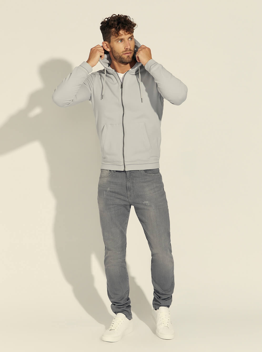 GUESS Mens Grey Brooks Fleece Jacket M1BQ48K7ON1 Full Hood View