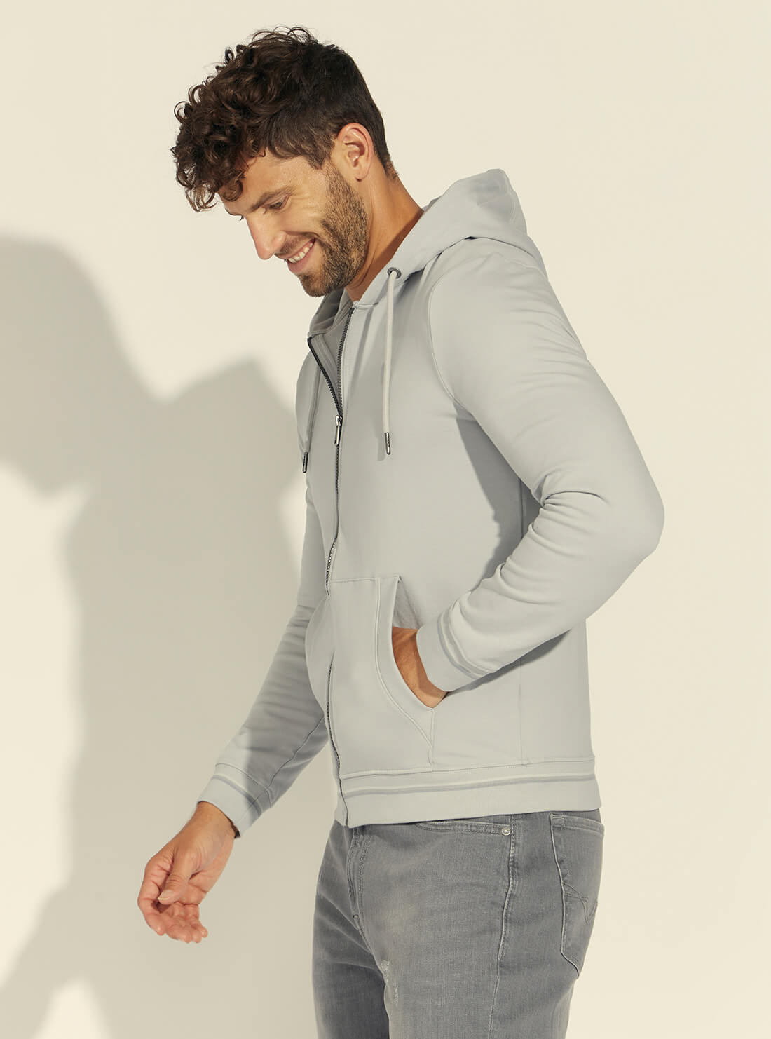 GUESS Mens Grey Brooks Fleece Jacket M1BQ48K7ON1 Side View