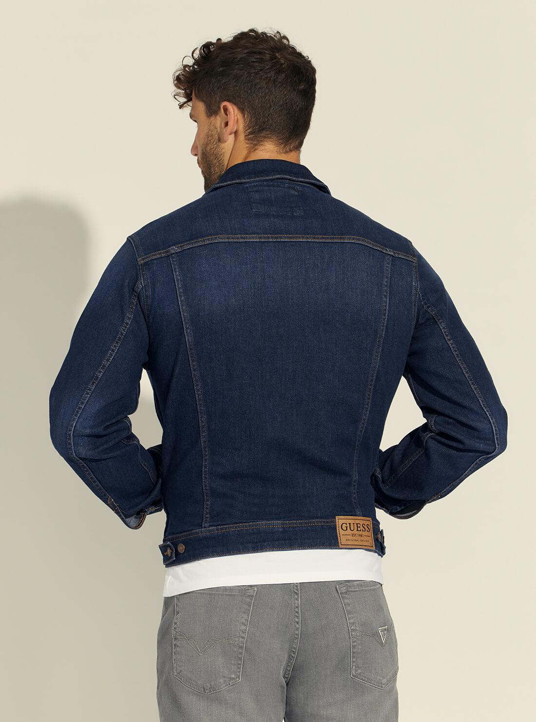 GUESS Mens Dark Blue Carry Dillion Denim Jacket M1YXN1D4GV4 Back View