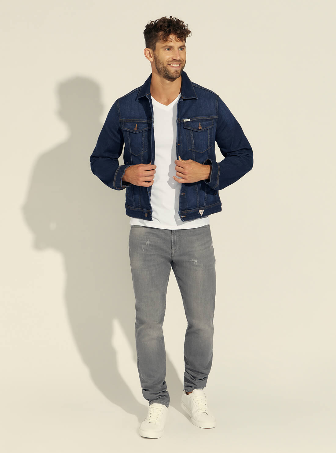 GUESS Mens Dark Blue Carry Dillion Denim Jacket M1YXN1D4GV4 Full View