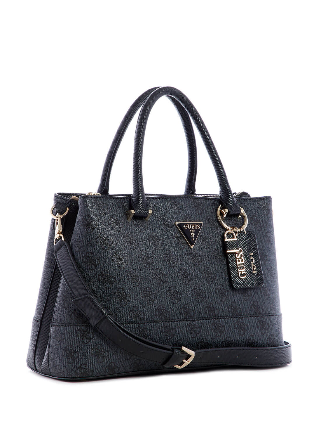 GUESS Women's Black Cordelia Logo Luxury Satchel BG837706 Front Side View