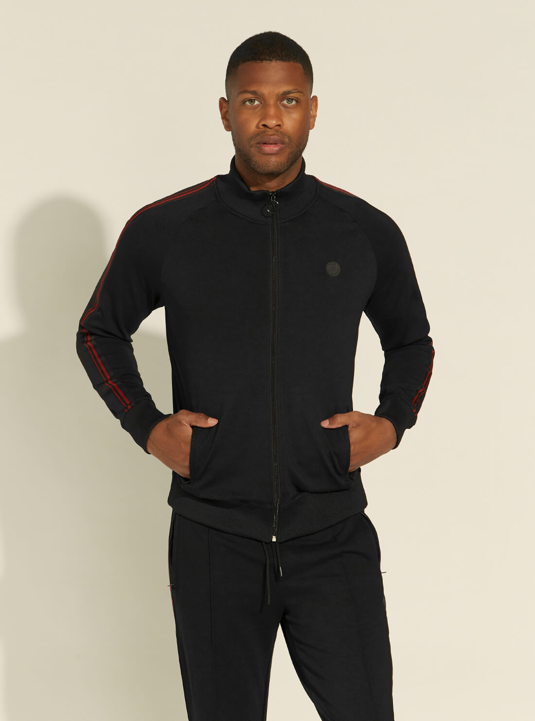 GUESS Mens Black Colorado Active Track Jacket U1GA40RAJW0 Front View