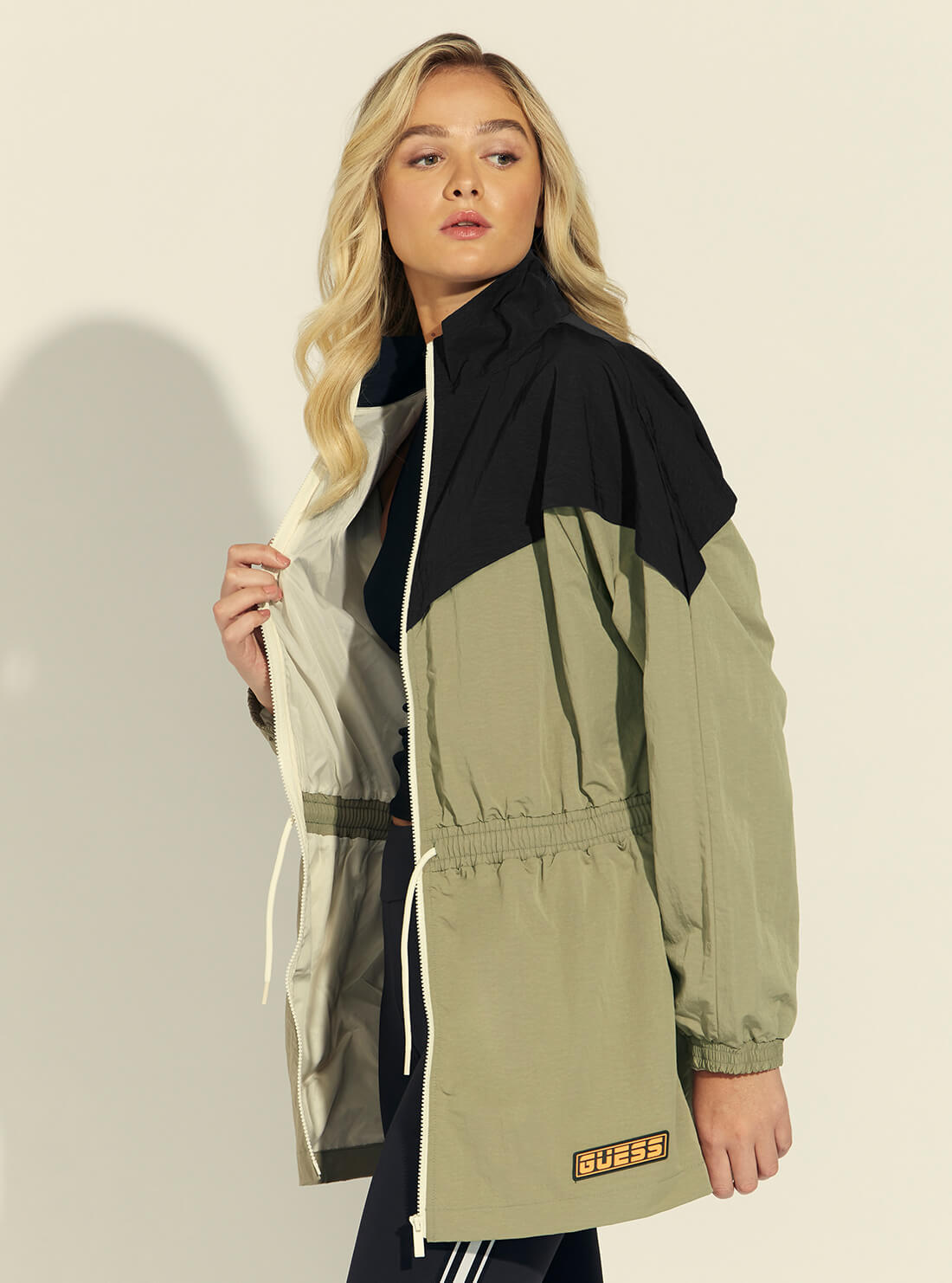 GUESS Womens  Green Colour Block Cara Active Windbreaker Jacket O1BA65WO066 Side View
