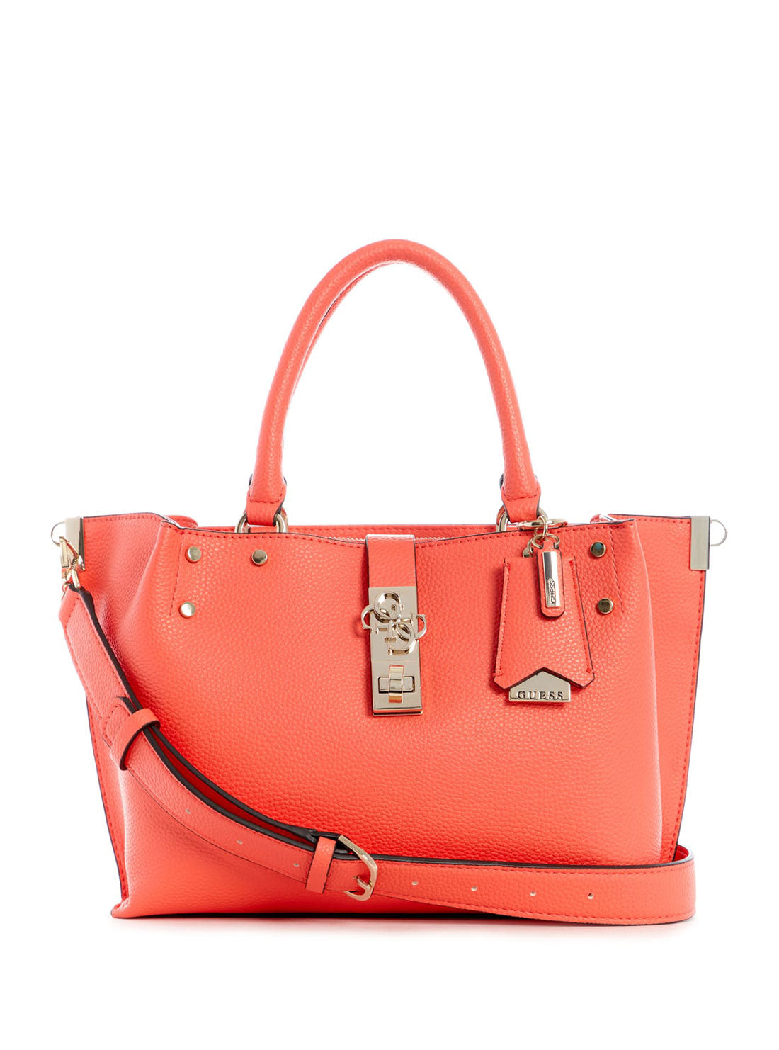 GUESS Womens Coral Orange Albury Girlfriend Satchel VG813105 Front View