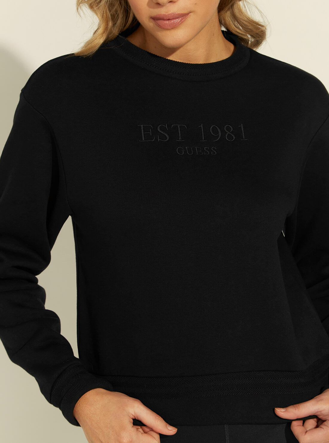 GUESS Womens Black Cornelia Fleece Jumper W1YQ33K9Z21 Detail View