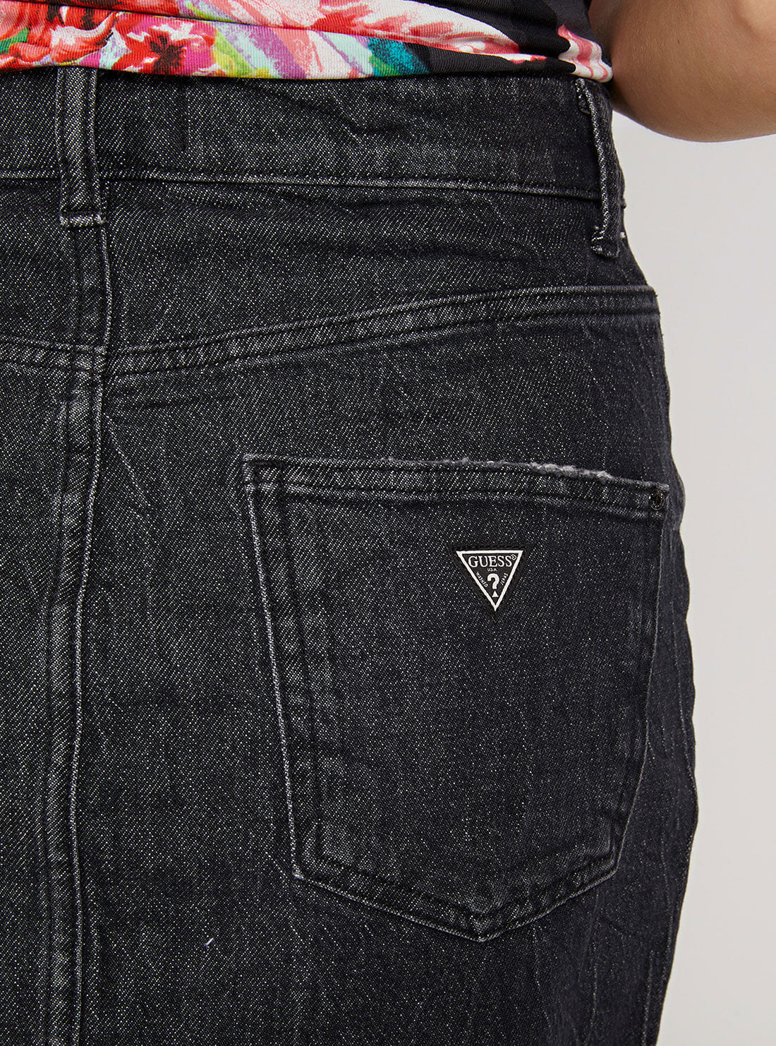 GUESS Womens Denim Noelia Midi Skirt In Black Wash W1YD90D3YG4 Back View