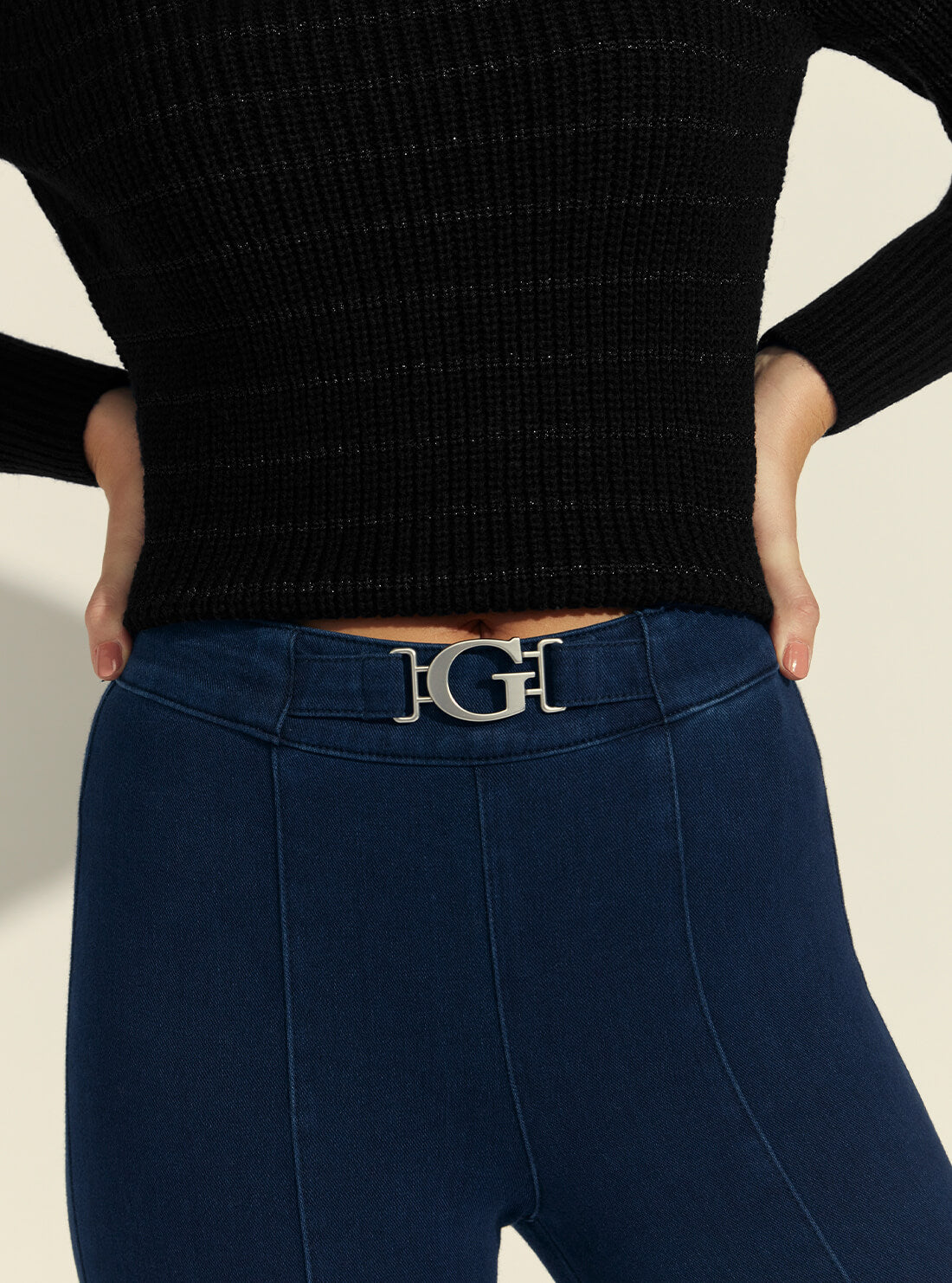 GUESS Womens 1981 High-Rise Skinny Denim Jeans in Blue Drum Wash W1BA34D4HC0 Detail View