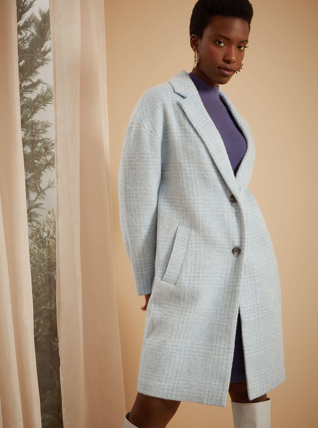 GUESS Womens Blue Destiny Wool-Blend Coat W2RL28WEL40 Model Lifestyle View