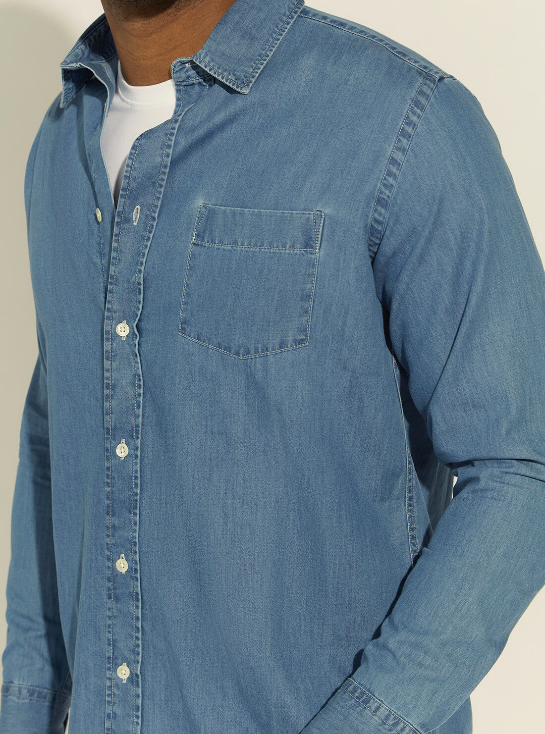 GUESS Mens Dylan Classic Blue Denim Shirt  M1YH00D4DW1 Detail View