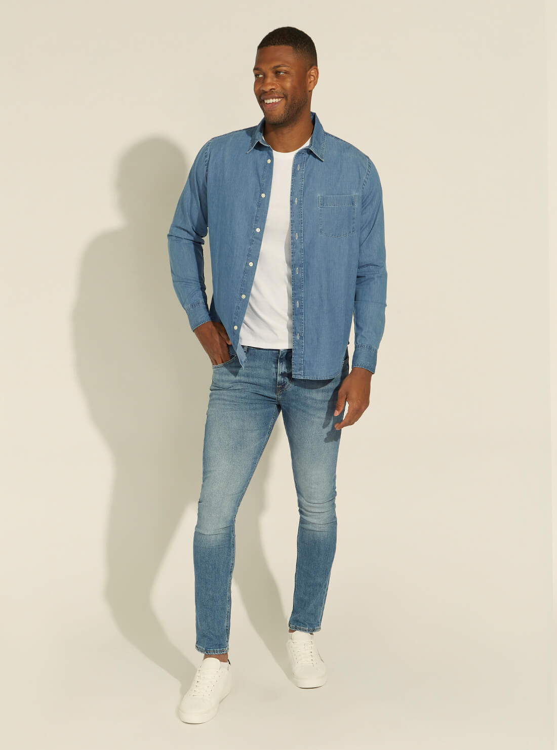GUESS Mens Dylan Classic Blue Denim Shirt  M1YH00D4DW1 Full View
