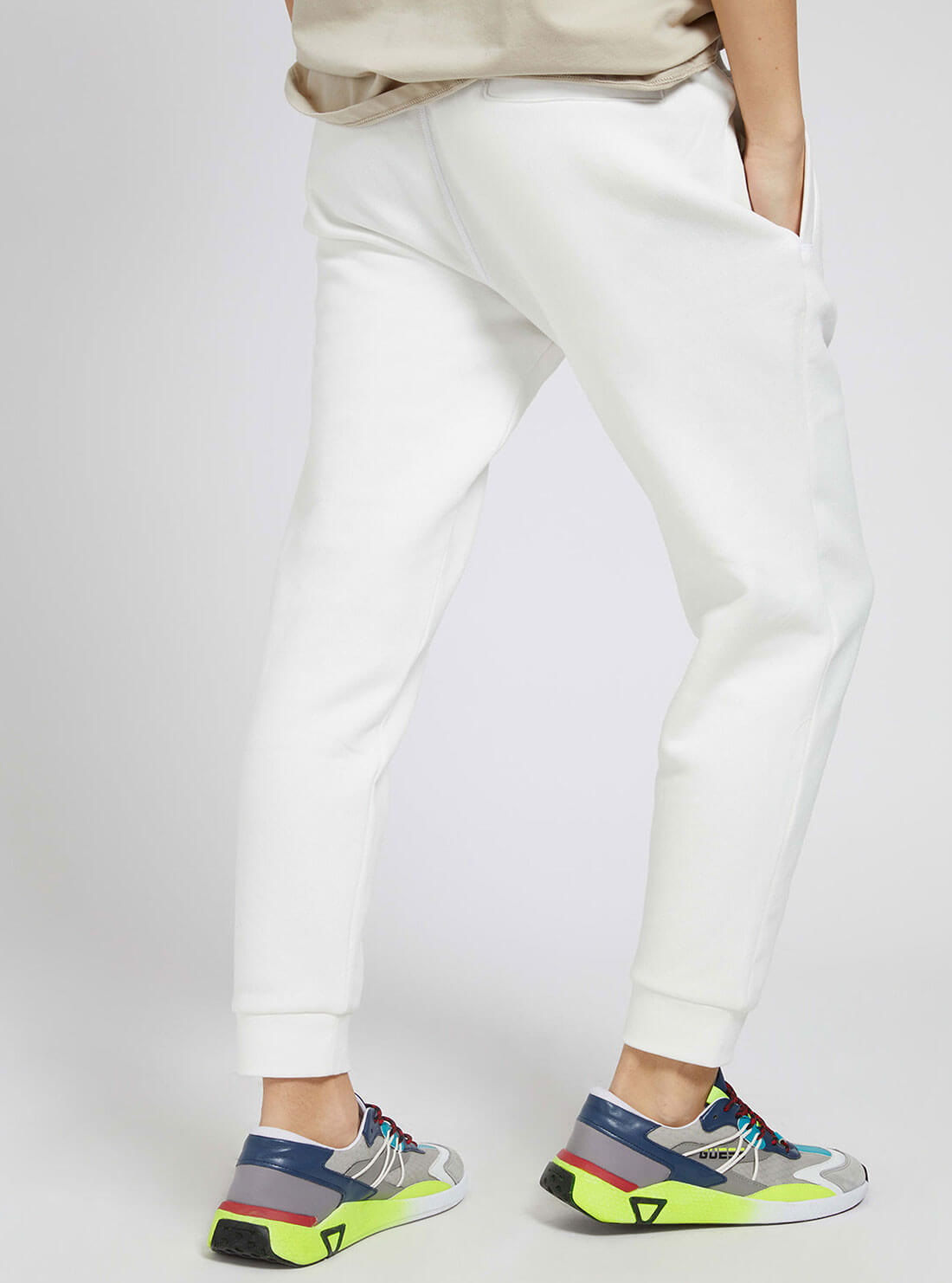 GUESS Mens Eco White Aldwin Active Trackpants U1YA04K9V31 Back View