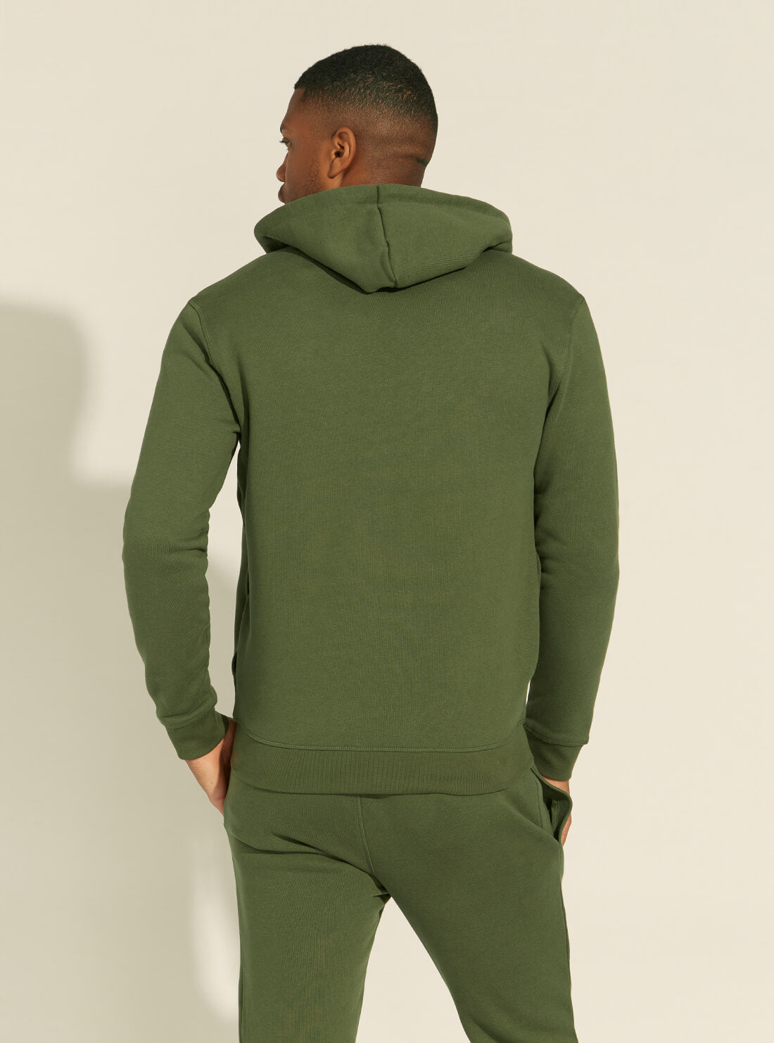 GUESS Mens Eco Olive Green  Aldwin Zip-Up Jacket U1YA03K9V31 Back View