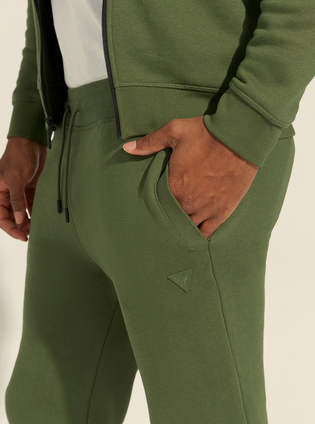 GUESS Mens Eco Olive Green Aldwin Active Trackpants U1YA04K9V31 Detail View