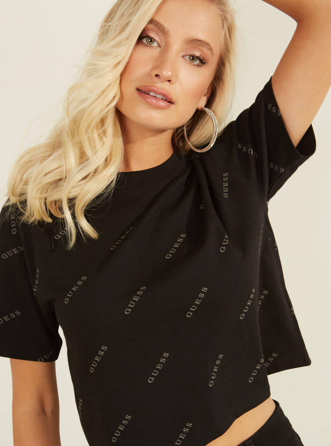 GUESS Womens  Eco Black Astra Active Cropped T-Shirt O1GA10I3Z11 Detail View