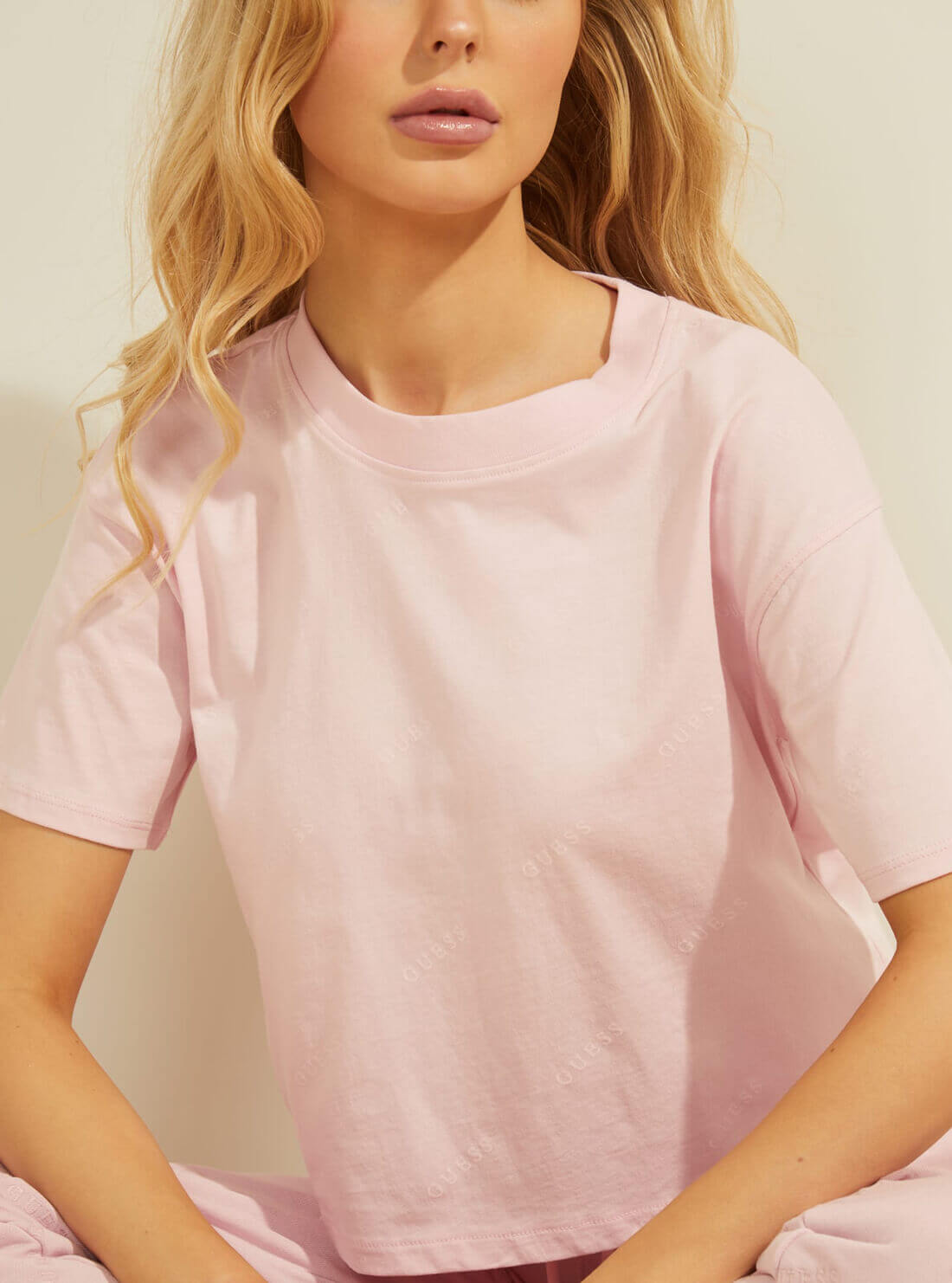 GUESS Womens  Eco Pink Astra Active Cropped T-Shirt O1GA10I3Z11 Detail View