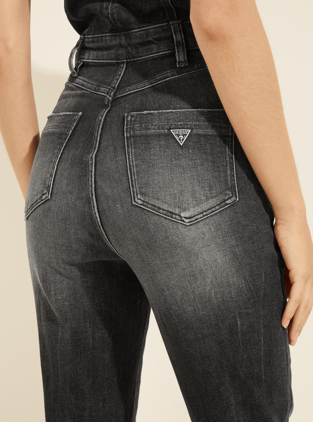 GUESS Womens Eco Avril Denim Black Jumpsuit In Black Wash W1YD83D4EO1 Back Detail View