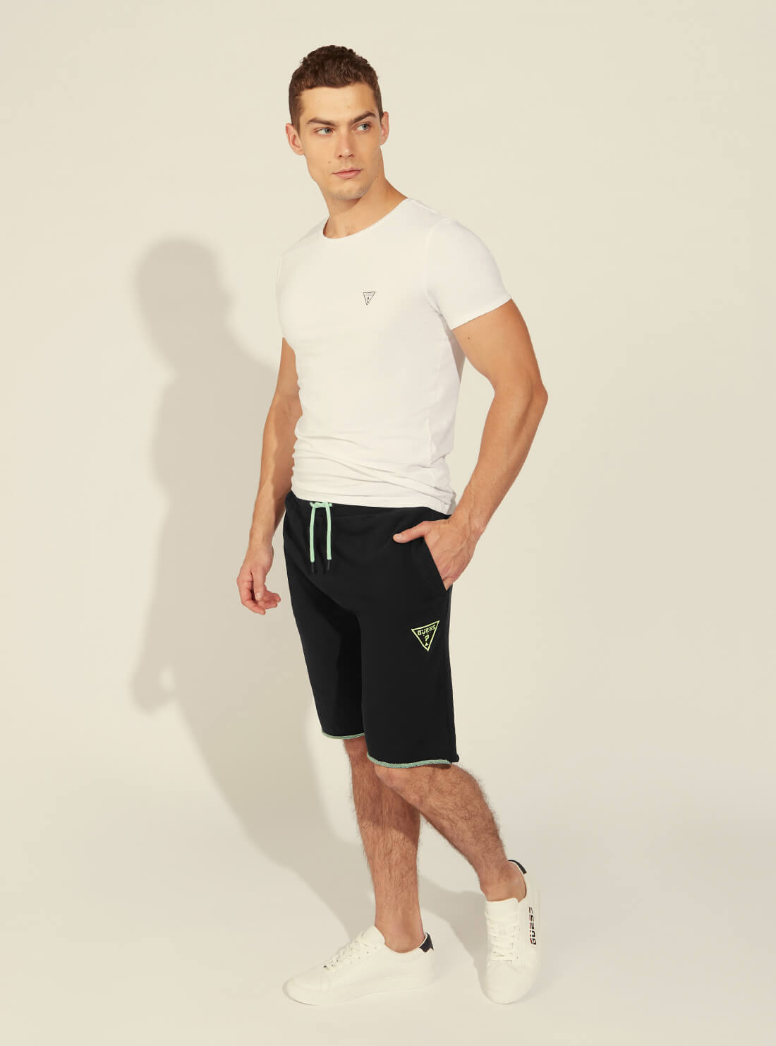 GUESS Mens Eco Black Bermuda Active Shorts U1GA30FL03O Full View