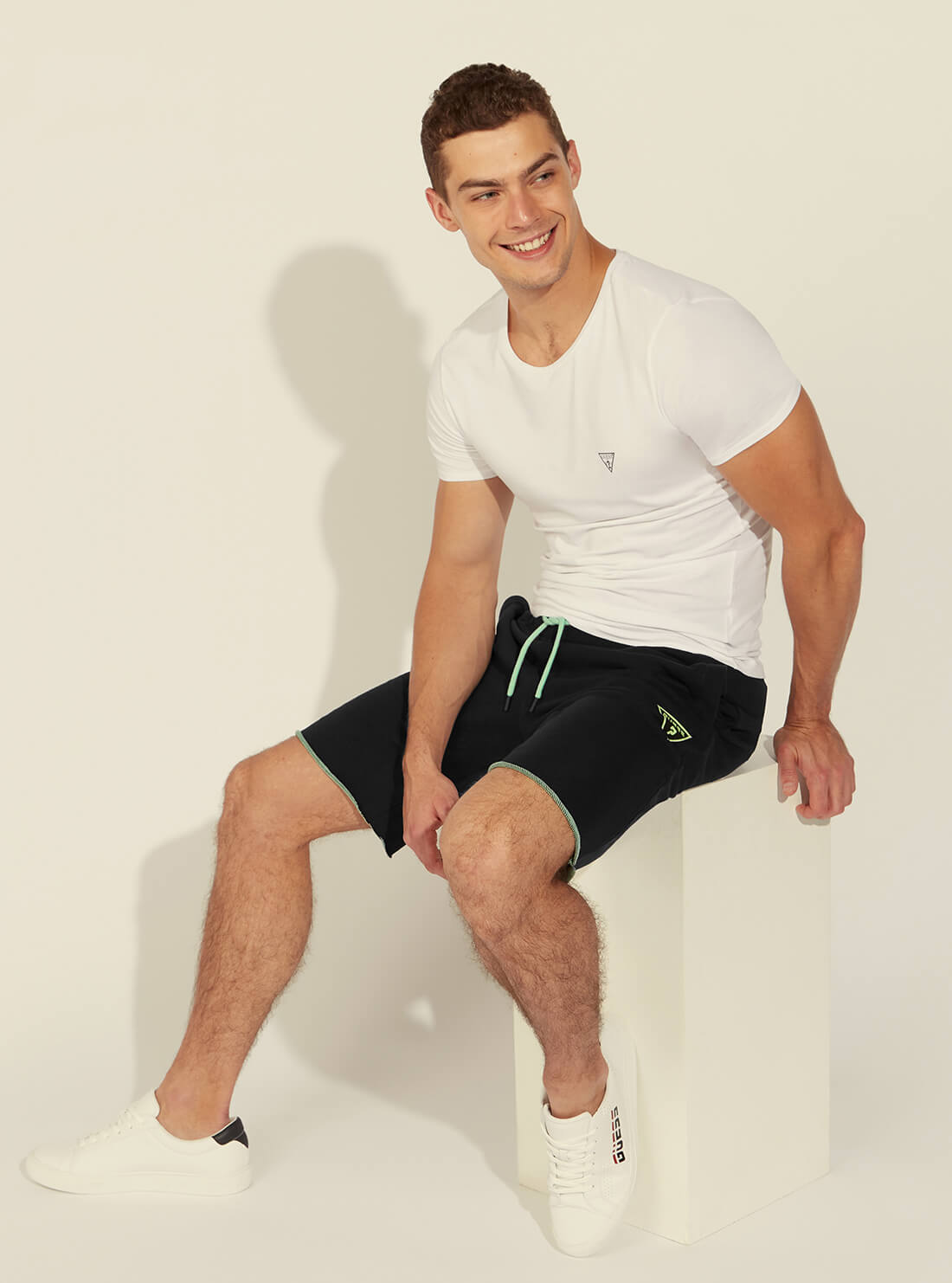 GUESS Mens Eco Black Bermuda Active Shorts U1GA30FL03O Angle View