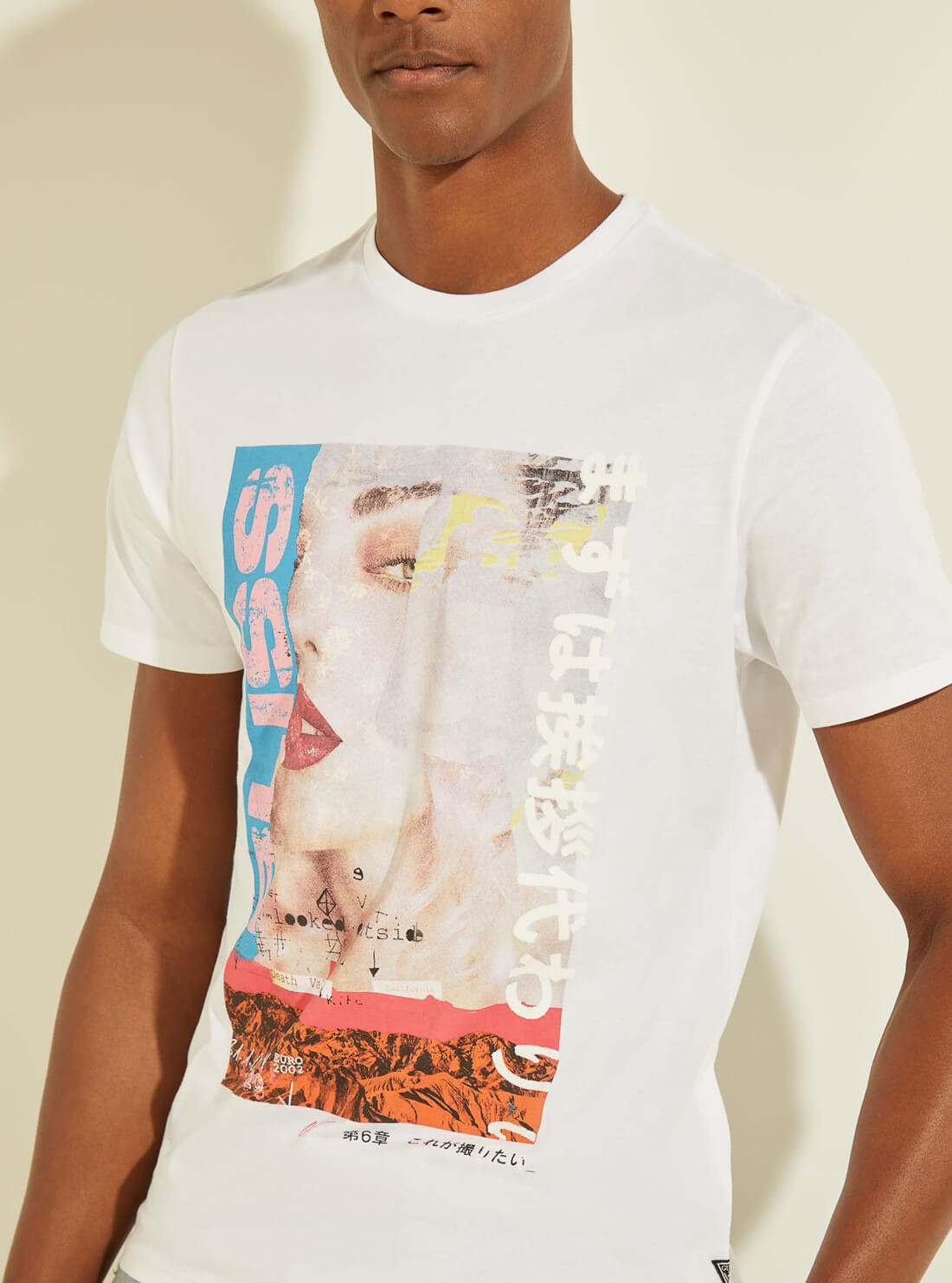 GUESS Mens Eco White Graphic Bliss Crewneck T-Shirt MBYP63RARC1 Detail View