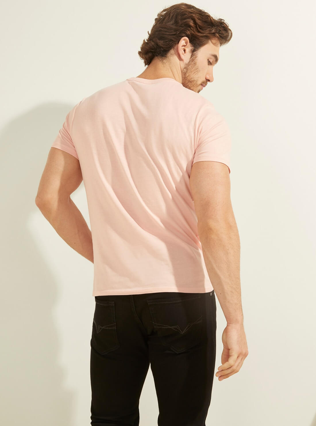 GUESS Mens Eco Pink Calif Logo T-Shirt MBYI05R9RMD Back View