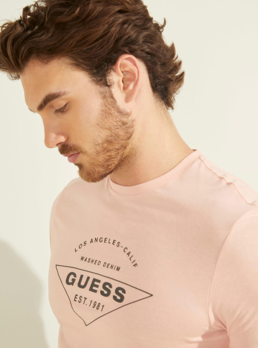 GUESS Mens Eco Pink Calif Logo T-Shirt MBYI05R9RMD Detail View