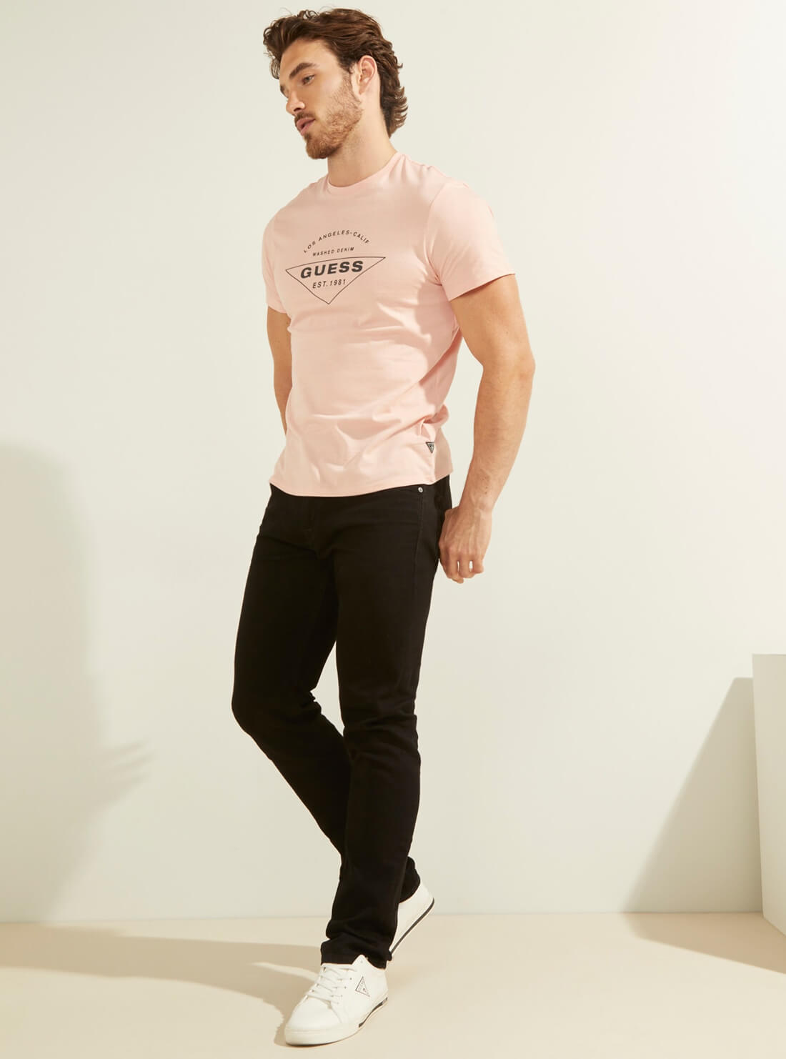 GUESS Mens Eco Pink Calif Logo T-Shirt MBYI05R9RMD Full View
