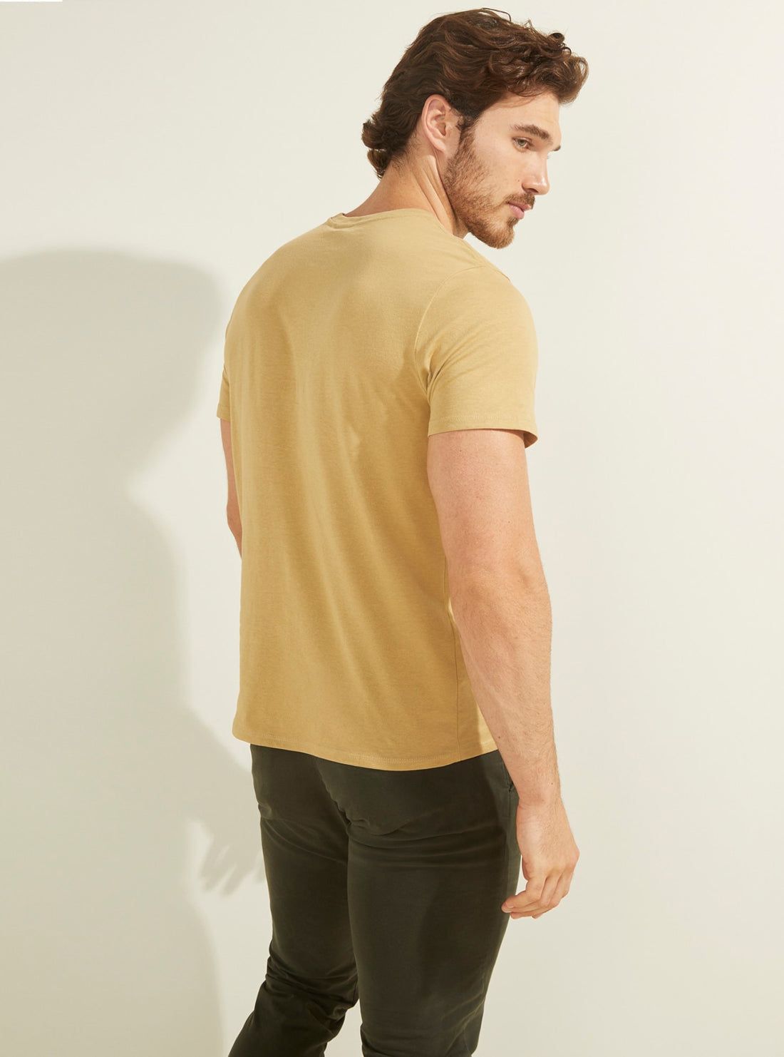 GUESS Mens Eco Mustard Yellow Calif Logo T-Shirt MBYI05R9RMD Back View