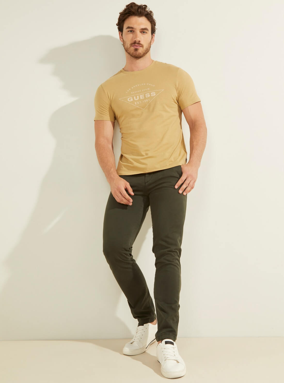 GUESS Mens Eco Mustard Yellow Calif Logo T-Shirt MBYI05R9RMD Full View