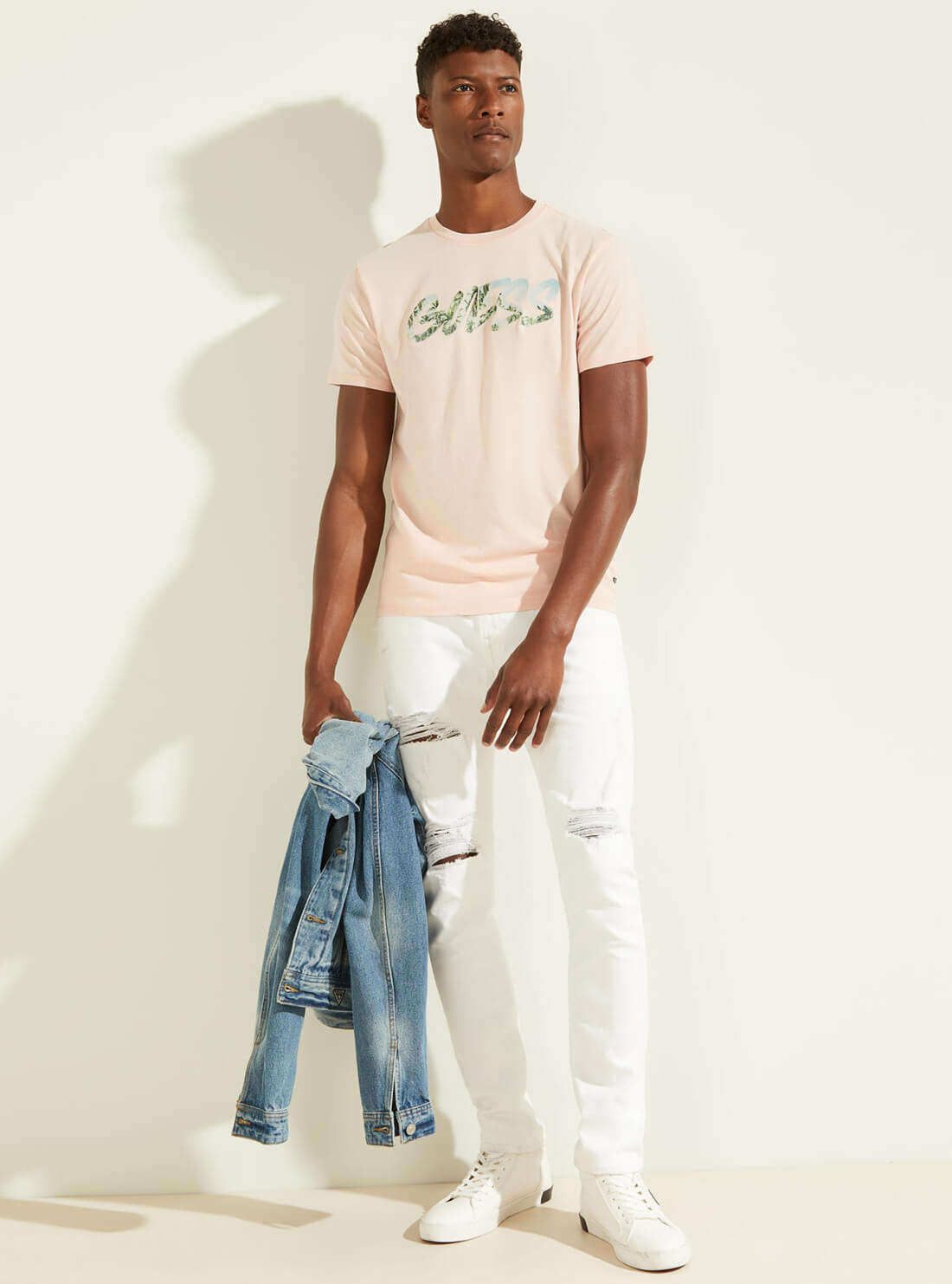  GUESS Mens Eco Pink Graffiti Logo T-Shirt MBYI05R9RMC Full View
