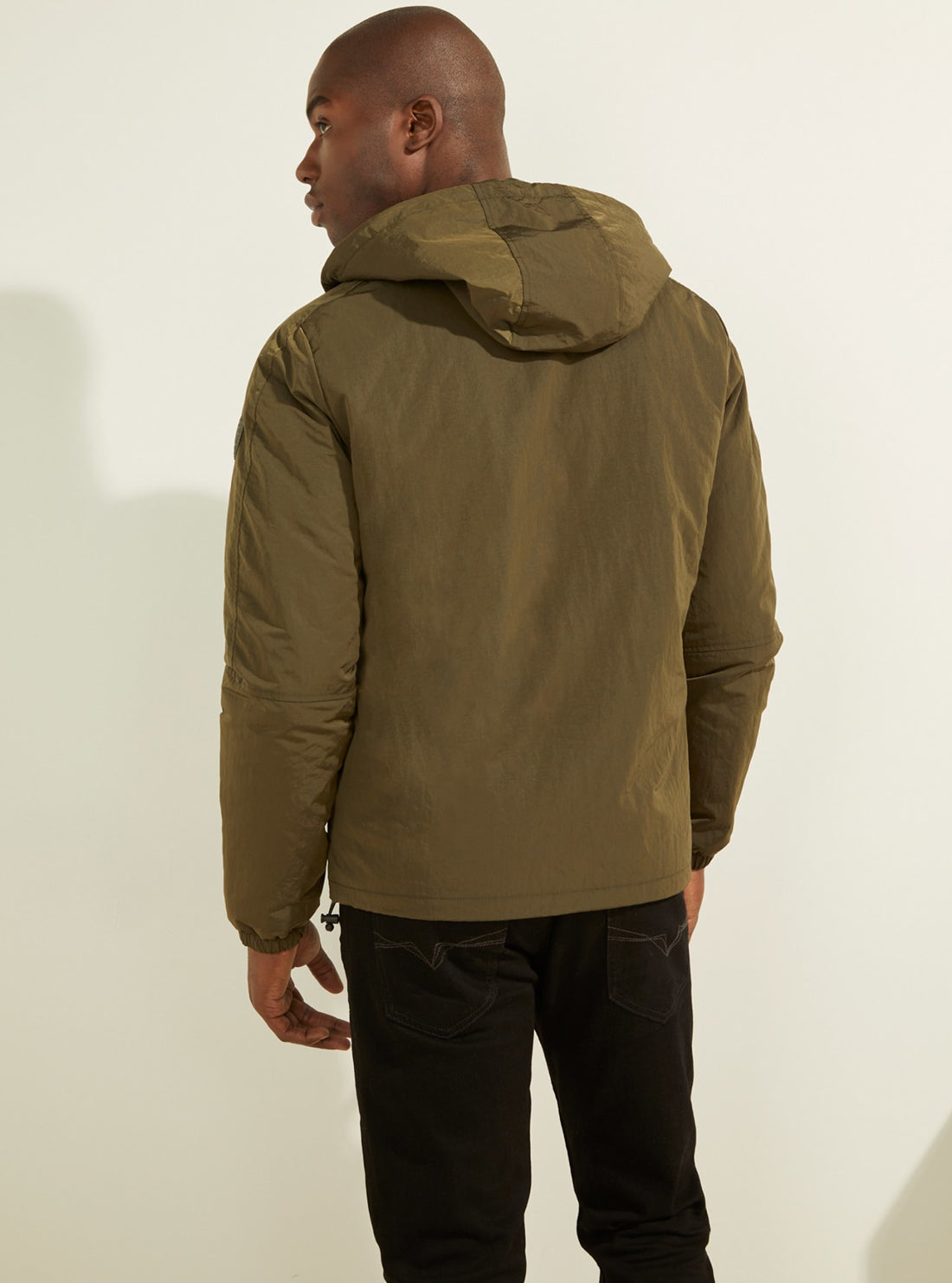 GUESS Mens Eco Khaki Green Hoodie Windbreaker Jacket M1YL48WDZK2 Back View