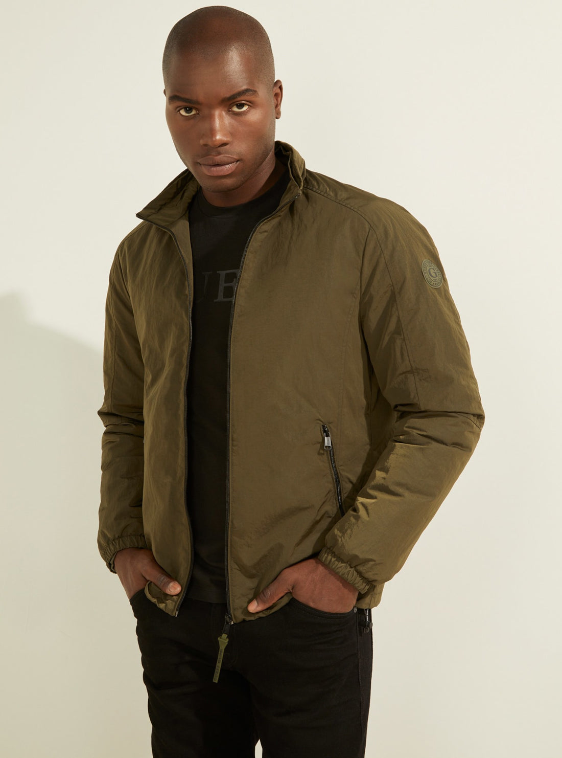 GUESS Mens Eco Khaki Green Hoodie Windbreaker Jacket M1YL48WDZK2 Detail View