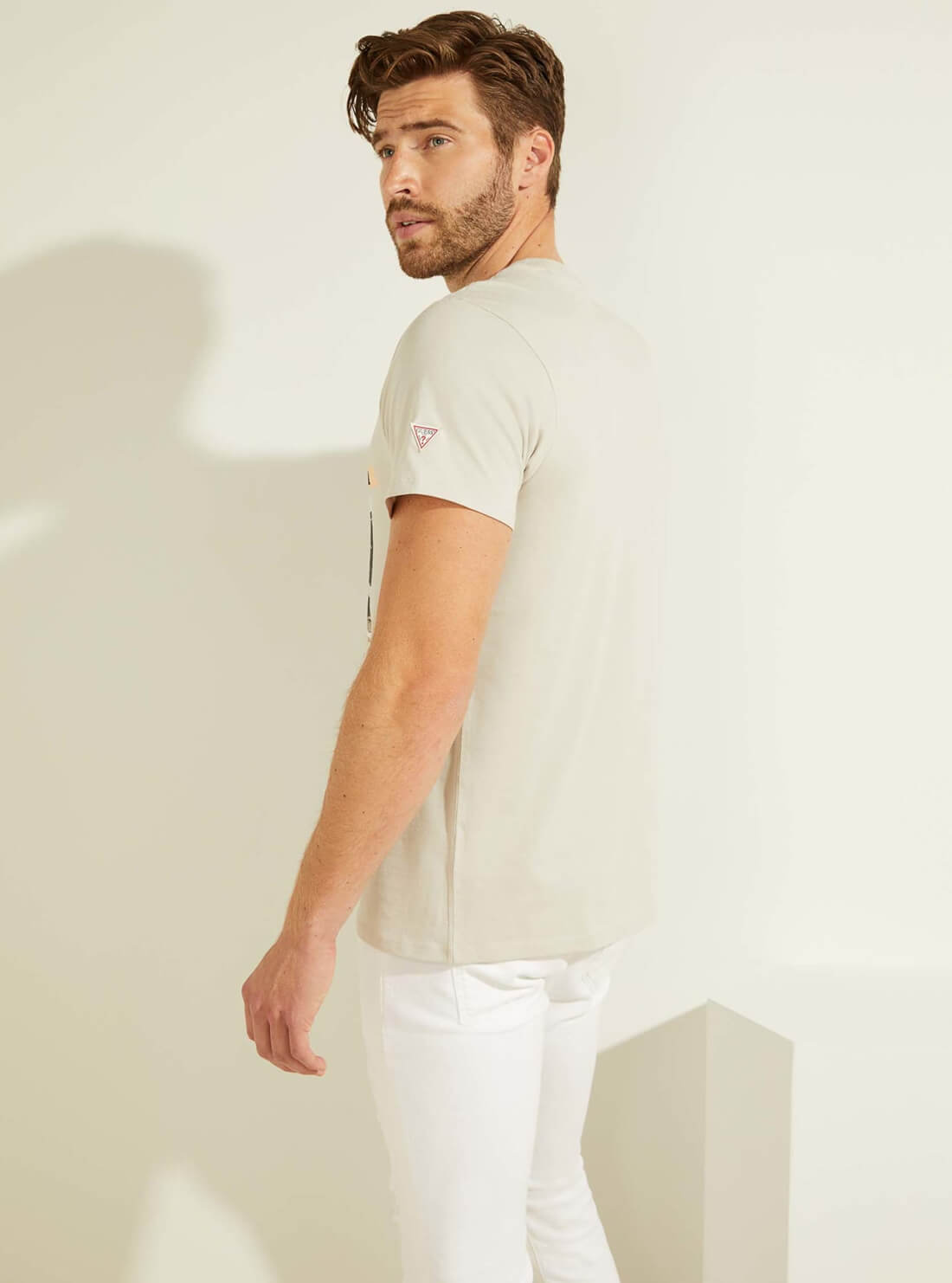GUESS Mens Grey Eco Landscape Art T-Shirt M1GI54I3Z11 Model Side View