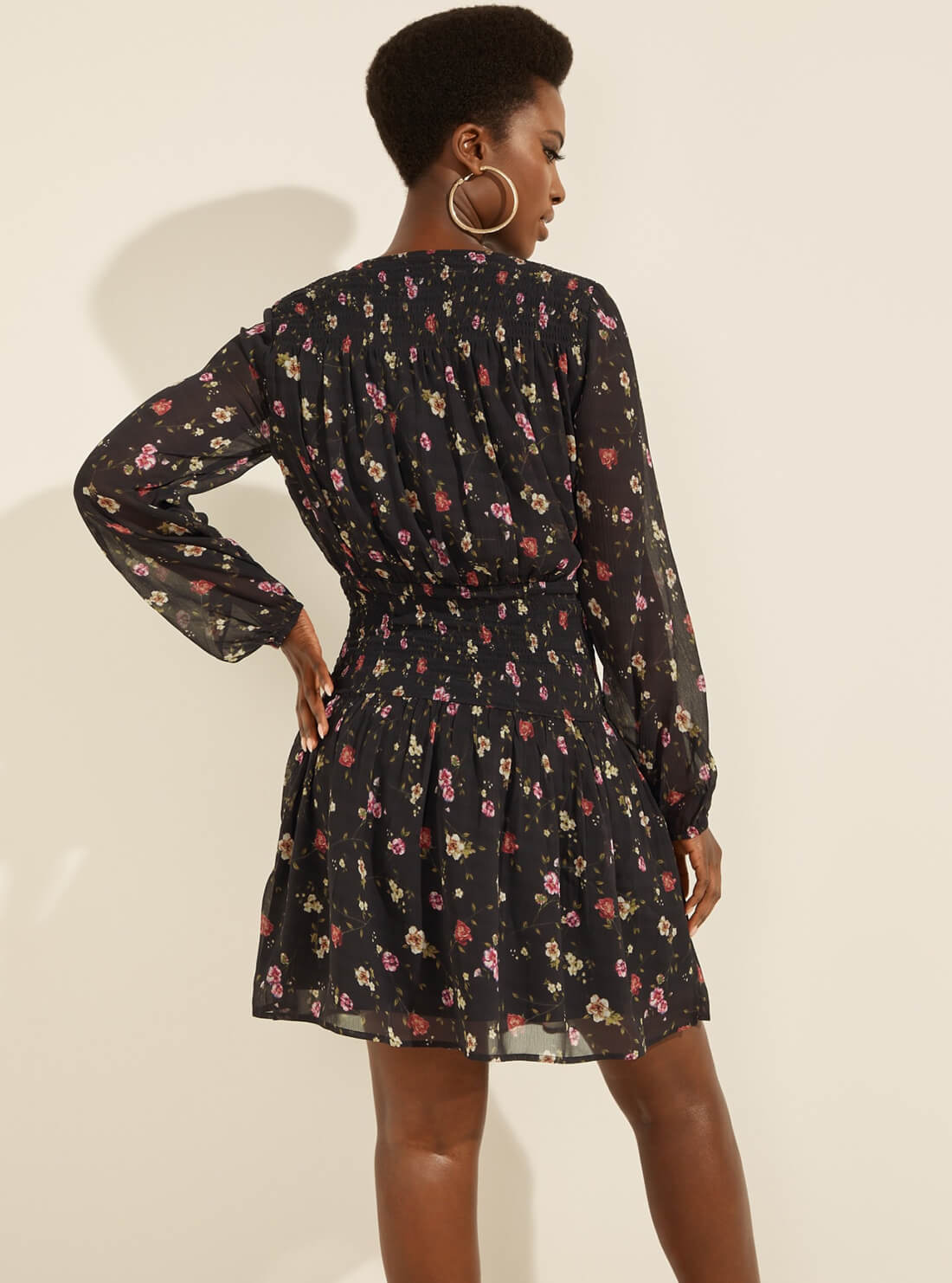 GUESS Womens Eco Black Floral Laureen Mini Dress W1BK50WDW52 Back View