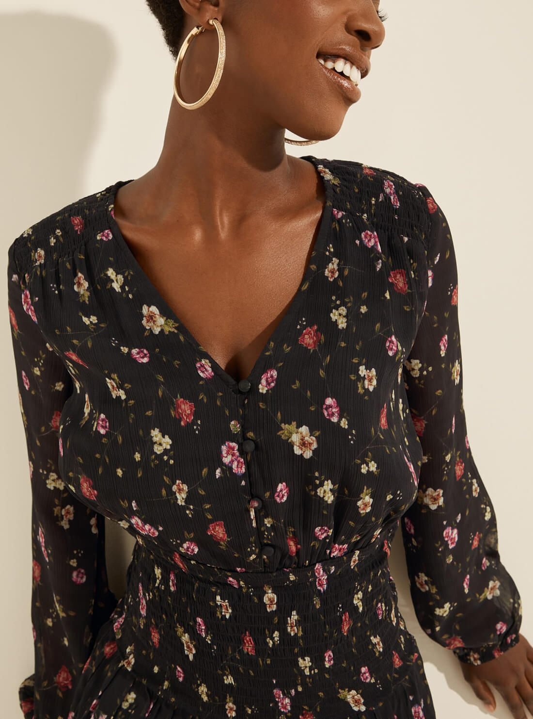 GUESS Womens Eco Black Floral Laureen Mini Dress W1BK50WDW52 Detail View